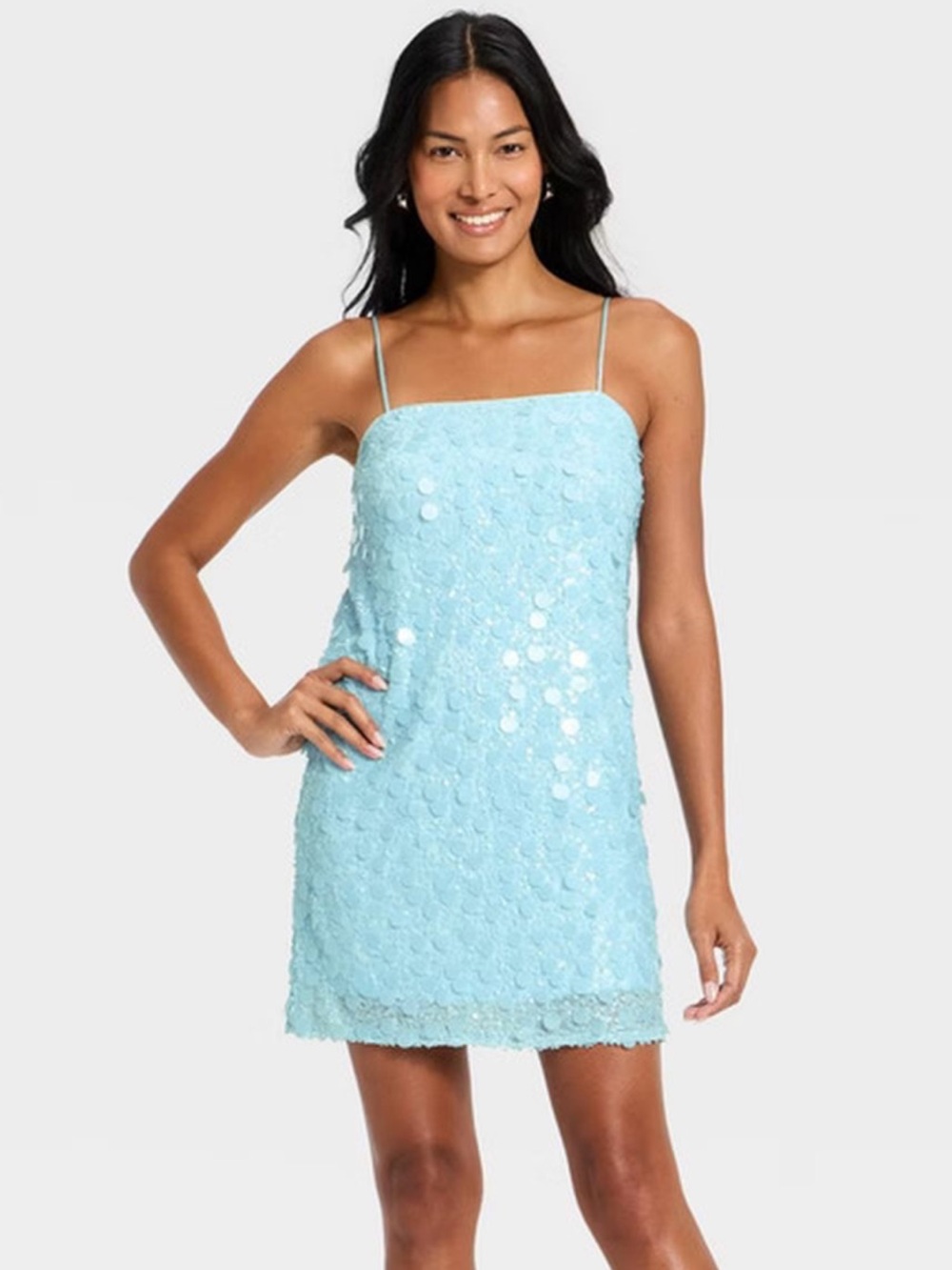 NWT A New Day Light Blue Sequin Mini Shift
Dress Cocktail Concert Festival Size